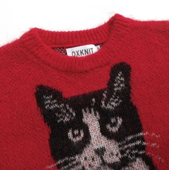 Red Sweater with Cat and Floral Design. NWOT - Picture 4 of 10